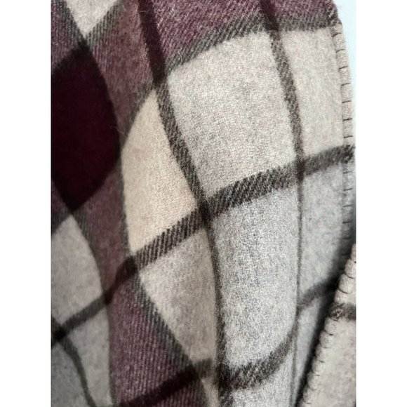 Talbots Burgundy Plaid  Wool Cape Wrap Fringed Beautiful Italy One Size - Picture 2 of 7